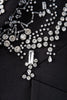 Laden Sie das Bild in den Galerie-Viewer, Glitzer schwarzer Peak Revers Perlen Damen Ballblazer mit Federn