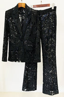 Laden Sie das Bild in den Galerie-Viewer, Glitzernde schwarze Spitze 2-teilige Damen Partyanzüge