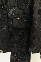 Laden Sie das Bild in den Galerie-Viewer, Glitzernde schwarze Spitze 2-teilige Damen Partyanzüge