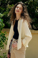 Laden Sie das Bild in den Galerie-Viewer, Schwarz lange Ärmel Knopf Damen Seidenbluse