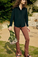 Laden Sie das Bild in den Galerie-Viewer, Schwarz lange Ärmel Knopf Damen Seidenbluse