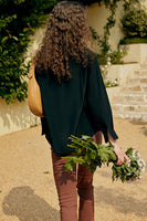 Laden Sie das Bild in den Galerie-Viewer, Schwarz lange Ärmel Knopf Damen Seidenbluse