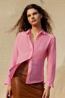 Laden Sie das Bild in den Galerie-Viewer, Schwarz lange Ärmel Knopf Damen Seidenbluse