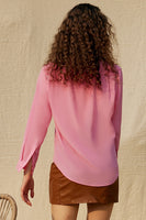 Laden Sie das Bild in den Galerie-Viewer, Schwarz lange Ärmel Knopf Damen Seidenbluse