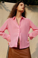 Laden Sie das Bild in den Galerie-Viewer, Schwarz lange Ärmel Knopf Damen Seidenbluse