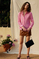 Laden Sie das Bild in den Galerie-Viewer, Schwarz lange Ärmel Knopf Damen Seidenbluse