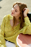 Laden Sie das Bild in den Galerie-Viewer, Gelb Blumen Oversized Seide Damen Bluse