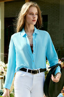 Laden Sie das Bild in den Galerie-Viewer, Blau Knopf Damen Seidenbluse