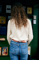 Laden Sie das Bild in den Galerie-Viewer, Elfenbein Seide Knopf Damen Bluse