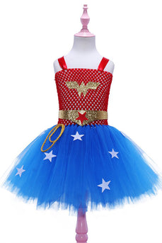 Roter und blauer Stern Tüll Mädchen Halloween-Kleid