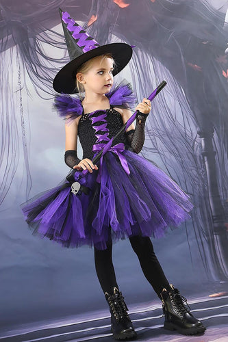 Lila Quadrathals Tüll Halloween Mädchen Kleider Set