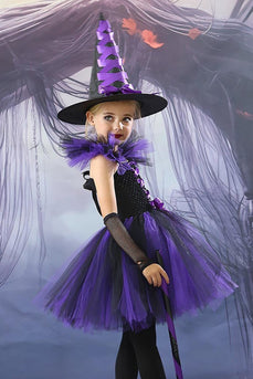 Lila Quadrathals Tüll Halloween Mädchen Kleider Set