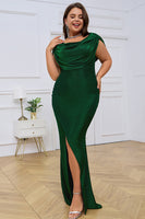 Laden Sie das Bild in den Galerie-Viewer, Grünes Bodycon Ärmelloses langes Abendkleid mit Cowl-Ausschnitt und Schlitz