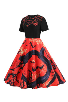 Halloween-A-Linie Kleid mit Rundhalsausschnitt und kurzen Ärmeln
