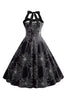 Laden Sie das Bild in den Galerie-Viewer, Halloween Muster Schwarzes Neckholder Vintage Kleid