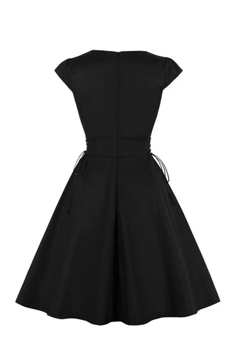 Schwarzes Halloween A-Linie Vintage Kleid mit Zauberermuster