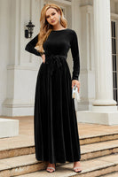 Laden Sie das Bild in den Galerie-Viewer, A-Linie Juwelen Hals schwarzes Samt Weihnachtsparty Kleid