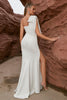 Laden Sie das Bild in den Galerie-Viewer, Weißes Meerjungfrauen Eine Schulter langes formelles Kleid mit Schlitz