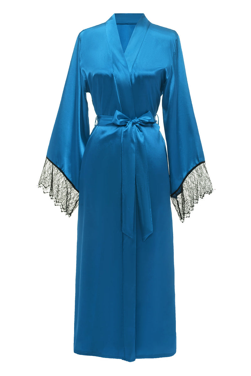 Laden Sie das Bild in den Galerie-Viewer, Blaue Bridesamaid Robe mit Spitze
