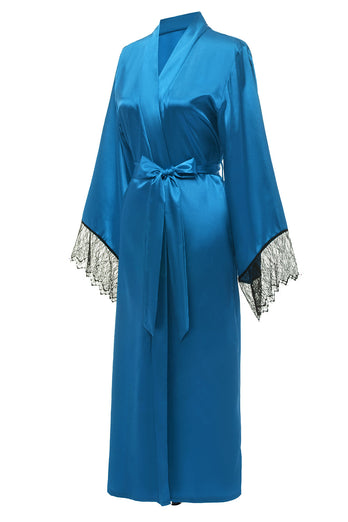 Blaue Bridesamaid Robe mit Spitze