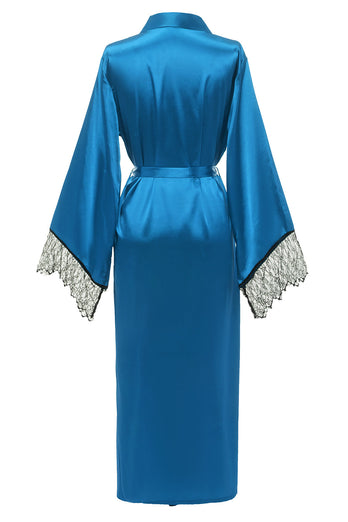 Blaue Bridesamaid Robe mit Spitze