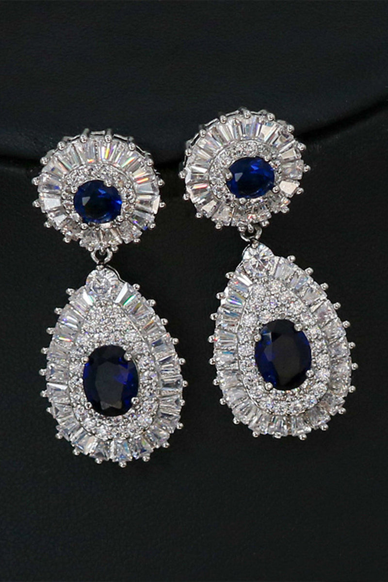 Laden Sie das Bild in den Galerie-Viewer, Königsblaue Kristall Halskette Ohrring Schmuck Set