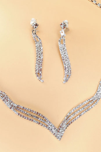 Silber Kristall Halskette Ohrringe Schmuck Set