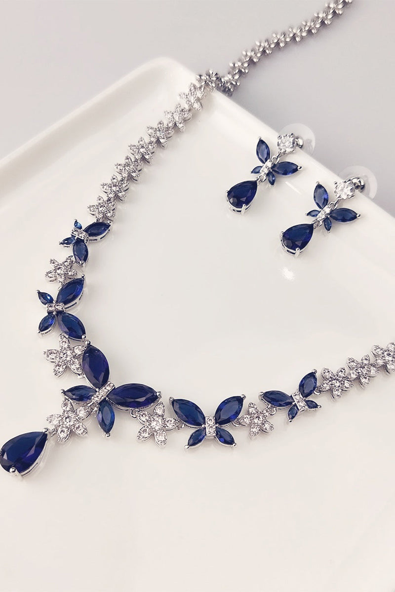 Laden Sie das Bild in den Galerie-Viewer, KönigsblauEr Schmetterling Kristall Drop Ohrringe Halskette Schmuck Set