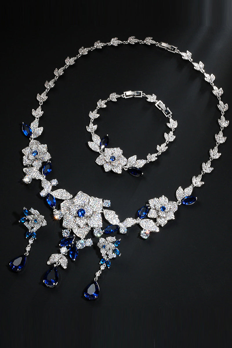 Laden Sie das Bild in den Galerie-Viewer, Königsblaue Blume Armband Halskette Schmuck Set