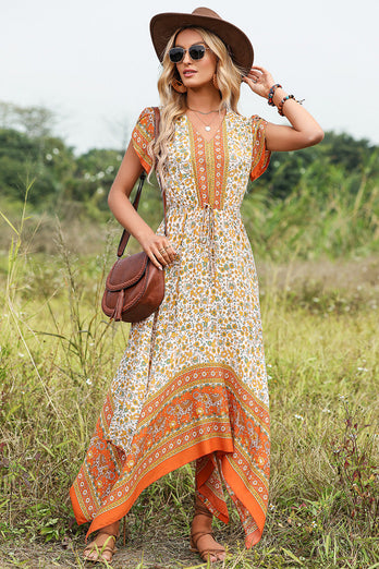 Maxi V-Ausschnitt Sommerkleid mit Blumenprint