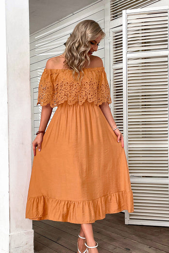 Orange Aushöhlen Maxi Boho Kleid