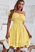 Laden Sie das Bild in den Galerie-Viewer, Schulterfreies Sommerkleid im Resort-Stil mit Druck