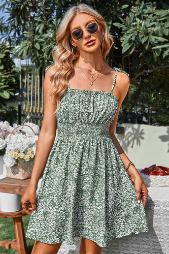 Spaghettiträger Blumenbedrucktes grünes Sommerkleid