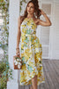 Laden Sie das Bild in den Galerie-Viewer, Neckholder Blume bedruckt Teelänge Gelbes Sommerkleid