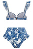 Laden Sie das Bild in den Galerie-Viewer, 3 Stück blau bedrucktes Bikini Set Krawatte mit Strandkleid