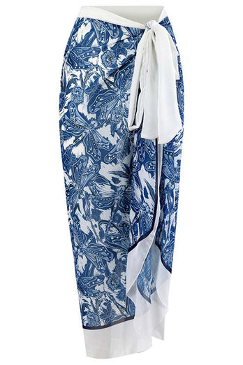 3 Stück blau bedrucktes Bikini Set Krawatte mit Strandkleid