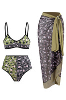 Laden Sie das Bild in den Galerie-Viewer, Blumenbedrucktes 3-teiliges Bikini-Set mit Strandrock