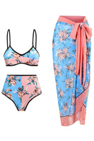 Laden Sie das Bild in den Galerie-Viewer, Blumenbedrucktes 3-teiliges Bikini-Set mit Strandrock