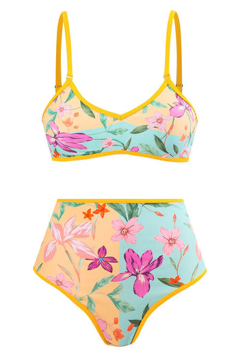 Blumenbedrucktes 3-teiliges Bikini-Set mit Strandrock
