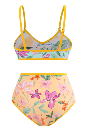 Blumenbedrucktes 3-teiliges Bikini-Set mit Strandrock