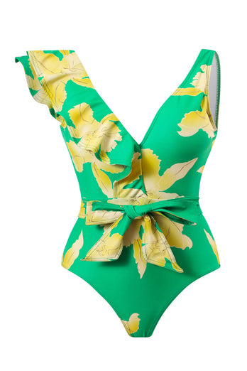 zweiteiliges bedrucktes grünes Bikini-Set mit Strandrock