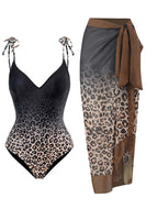 Laden Sie das Bild in den Galerie-Viewer, Einteiliger brauner Badeanzug mit Strandrock