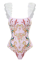 Laden Sie das Bild in den Galerie-Viewer, Hohe Taille Einteilige rosa bedruckte Bademode