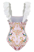 Laden Sie das Bild in den Galerie-Viewer, Hohe Taille Einteilige rosa bedruckte Bademode