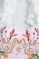 Laden Sie das Bild in den Galerie-Viewer, Hohe Taille Einteilige rosa bedruckte Bademode