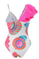 Laden Sie das Bild in den Galerie-Viewer, Blau bedruckte Bademode mit hoher Taille