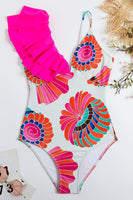 Laden Sie das Bild in den Galerie-Viewer, Blau bedruckte Bademode mit hoher Taille