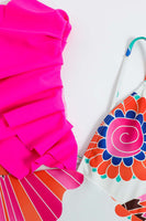 Laden Sie das Bild in den Galerie-Viewer, Blau bedruckte Bademode mit hoher Taille