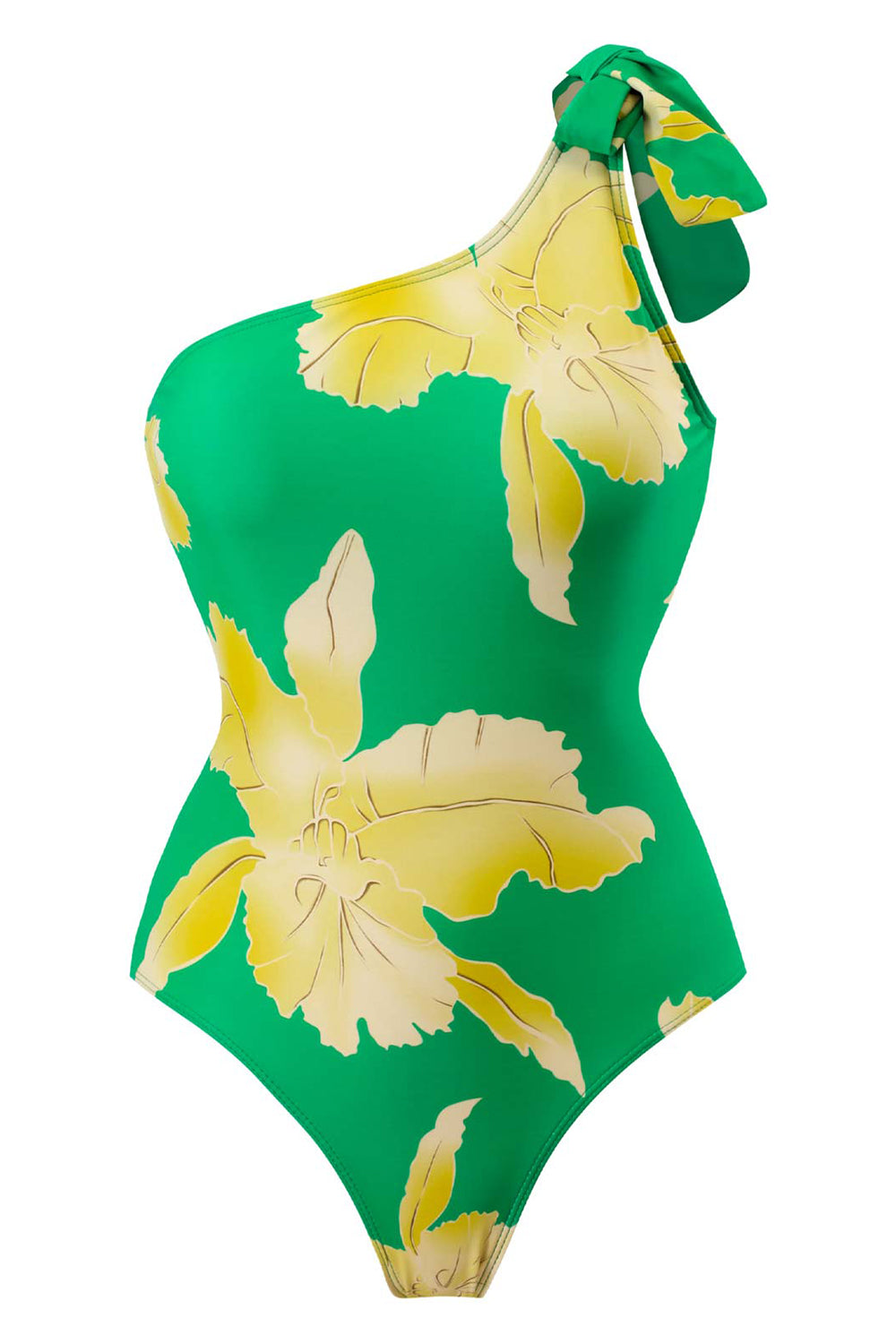 Eine Schulter Grün bedruckter Bikini mit hoher Taille