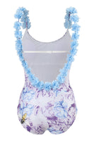 Laden Sie das Bild in den Galerie-Viewer, Blau bedruckte Bademode mit hoher Taille und Blumen